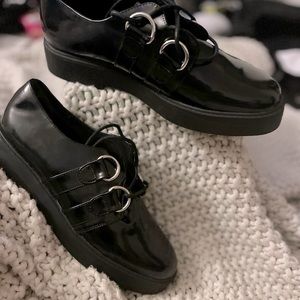 Shiny Black Chained Loafers